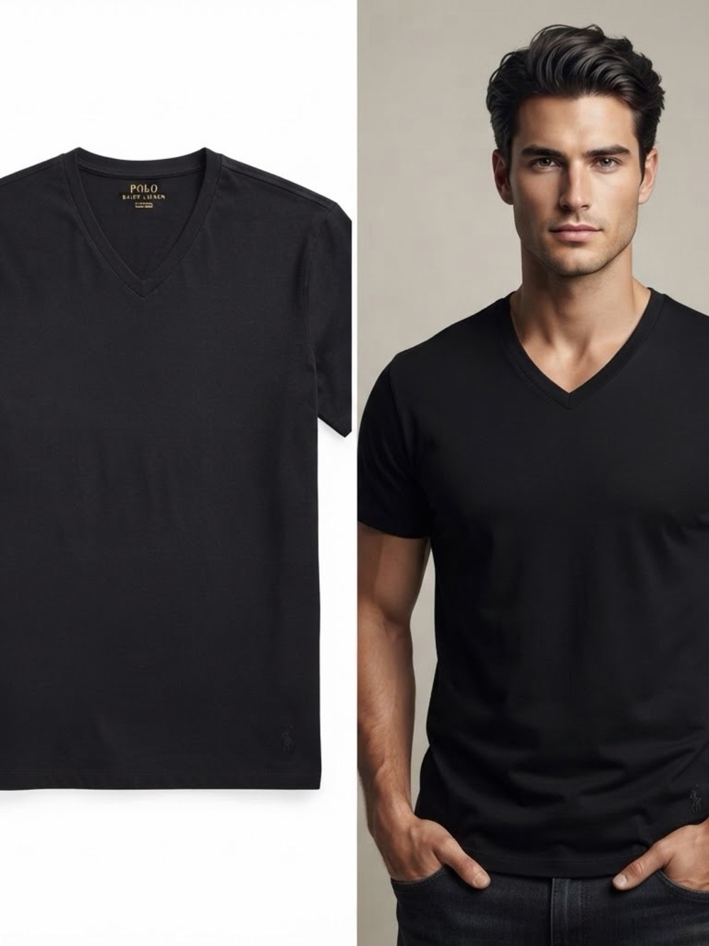 Polo by Ralph Lauren Men’s Black V-Neck Tee Small